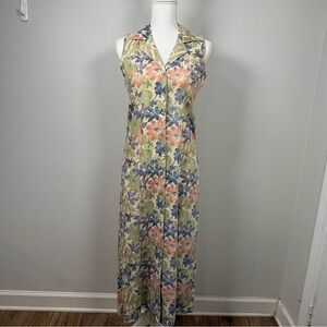 Vintage 90s Silk Floral Midi Dress Minimalist Sheath Tie Back Size S